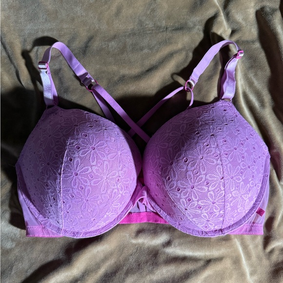 Victoria’s Secret lace strappy back push-up bra~pink~ Sz 40DD - Picture 1 of 8